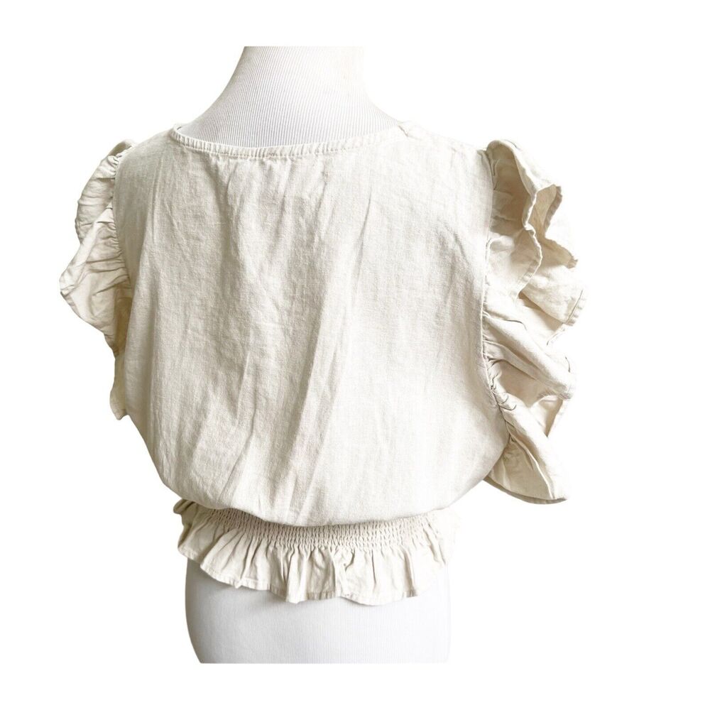 Cupcakes And Cashmere Linen Ruffled Smocked Cropped Blouse Size Medium - Picture 3 of 8